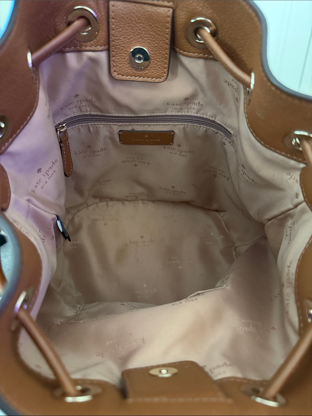 kate spade Brown Pebbled Leather Drawstring Bucket Shoulder Bag - Picture 8 of 8
